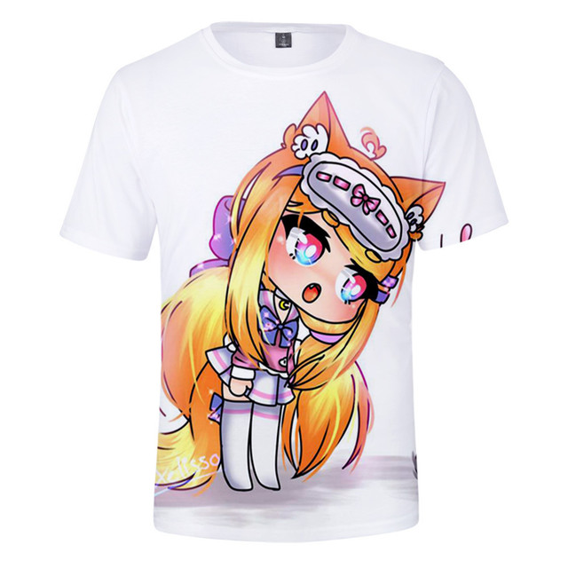 Camiseta infantil Gacha Life Anime 3D estampada, tops casuais com